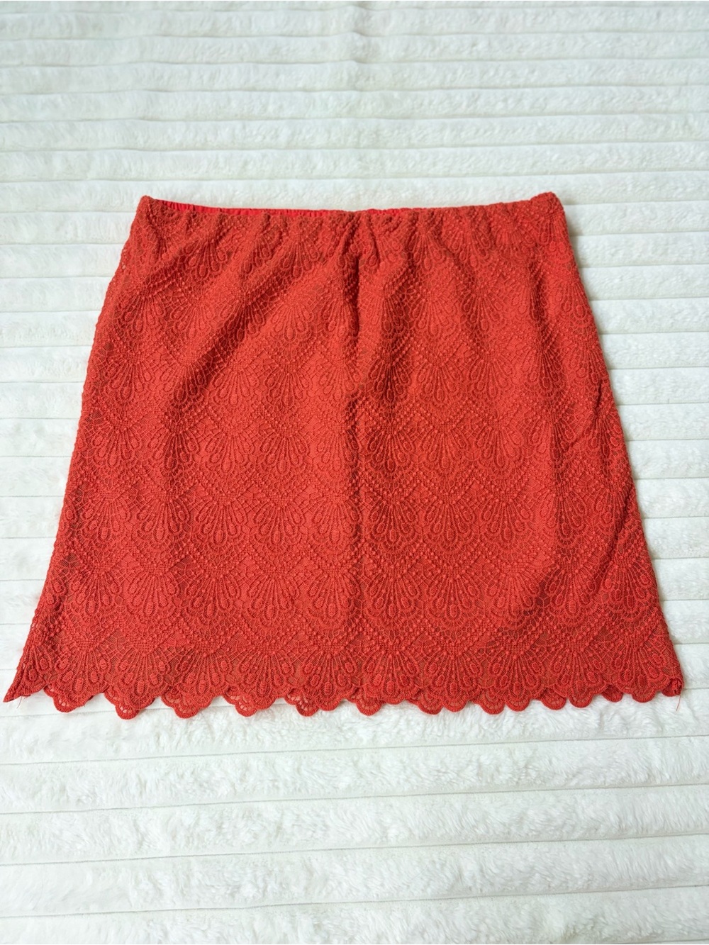 J.Crew Orange Lace Skirt Scalloped Hem Pull-On Lined Feminine Skirt